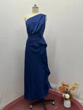 Fongt Summer New Solid Color Fashion Inclined Collar Waist Slim Temperament Elegant Dress-Outfit