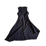 New V-Collar Pleated Asymmetrical Dress 1223501004-Outfit