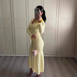 Fongt Solid Color Clasp-Buttoned Knitted Long Dress In Autumn 2025