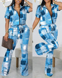 Fongt Women's Clothing Explosion 2023 Spring And Summer New Two Sets Of Fashion Zipper Short-Sleeved Trousers