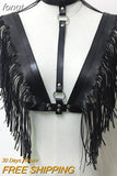 Faux Leather Hollow Out Crop Top Women Link Chain Long Tassel Tank Tops Stage Performance Costume Party Rave Festival