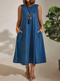 Fongt Plus-Size Women's Commuting Round Collar Solid Color Sleeveless Pocket