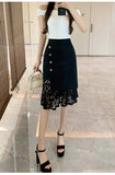 Black Lace Patchwork High Waist Pencil Skirt-Outfit