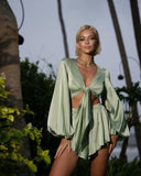 Fongt New Paired With Sexy French Long-Sleeved Top Short Suit