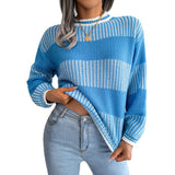 Red Wind Real Autumn And Winter Casual Slebbing Striped Long-Sleeved Knitted Sweater Women's