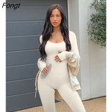Women Sexy Bodycon 1Piece Jumpsuit Long Sleeve Square Neck Romper Ribbed Knit Yoga Workout Unitard Playsuit Backless