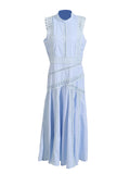 Fongt Design Long Dress 2025 Autumn And Winter New Sleeveless Collar Lace Hollow Waist Thin Dress Dress Women's