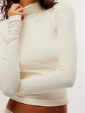 Women Long Sleeve T-Shirts Solid Color High Neck Backless Spring Fall Casual Slim Fit Tees Shirts Top Streetwear 2023-Outfit