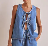 Fongt Summer Fashion Casual Sleeveless With High-Rise Women's Vests Denim Set Shorts