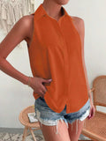 New Spring Satin Sleeveless Shirt Leisure Solid Color Summer Shirt Blouse-Outfit