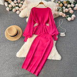 Fongt And Winter New French Knitted Set Of Lotus Lantern Long-Sleeved Tops Two Sets Of Women
