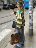 Fongt 2025 Women's Comfortable Casual Colored Round-Neck Striped Sweater Knit