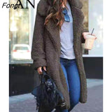 Women's Lapel Long Sleeve Plush Extended Coat Coat In Autumn and Winter Winter Coat Fur Coat Women Black Wool