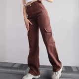 Fongt New Jump Casual Trousers Mid-Rise Three-Dimensional Pocket Trousers Waist-Up Trousers