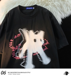 Cotton Summer Y2K Top Dark Punk Phantom Black Cat Print T Shirts Women Funny Hip Hop Graphict Tee Loose Casual Short