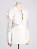 Fongt Spring New Fashion Temperament V Collar Hollow Out Perspective Lace Splicing Design Sense Long Sleeve Suit Jacket Female-Outfit