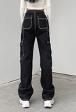 Pocket Stitched High Waist Cargo Jeans-Outfit