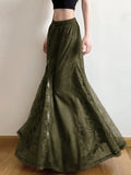 Fongt Cloth Forget The Wizard Of Oz Retro Green Lace Splicing Low-Rise Half-Body Skirt Heavy Industry Zip A Skirt