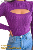 Winter Cutout Knit Sweaters Clothes for Women 2023 2023 Vintage Long Sleeve Cable Knit Round Neck Slim Cropped