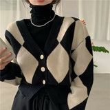 Fongt Autumn Winter New Korean Version Ling V Neck Color Knit Sweater Cardigan Short Small Coat Retro Temperament-Outfit