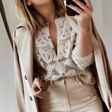 / Winter 2024 Women's New Knitted Long Sleeve Hollow-Out Jacket Coat Button Shirt-Outfit