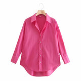 2021 Women Simply Solid Colors Breasted Poplin Shirts Office Lady Long Sleeve Slim Blouse Roupas Chic Chemise Tops