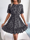 Fongt Wind Shooting New Leisure Wave Point In Spring And Summer To Close The Waist Lotus Leaf Side Of The Dress Women's Clothing