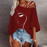Fongt Autumn Fashion Splicing Loose Leisure Blouse Lady Print T-Shirt