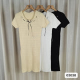 Fresh Short-Sleeved Knitted Dress Women's Summer New Dress Age-Reaved Strapped Thin Temperament Waist