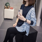 Casual Spliced Asymmetrical Sweatshirts Women's Clothing 2023 Spring Autumn Round Neck Chic All-match Drawstring Jumpers-Outfit