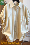 style Summer Fashion Puff Sleeve Women Blouses Single Breasted Turn-down Collar New Shirt