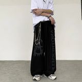 Gothic Dark Academia Style Wide Leg Pants Mall Goth Streetwear Grunge Graffiti Oversize Chain Straight Trousers for