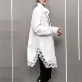 Lady Spring Autumn Solid Color Blouse Women's Clothing Stylish Lace Patchwork Korean Loose Single-breasted Midi Shirt New-Outfit