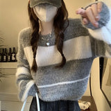 Celebrity Sweater Woman 2024 Spring And Autumn Collision Color Stripe Design Feeling Lazy, Loose, Thin And Gentle Pullover Girl-Outfit
