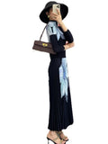 Stand Collar Three Quarter Sleeve Printing Blouse High Waist Long Skirt Pleated 2 Piece Sets For Women 2024 Summer TH4149-Outfit