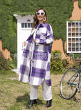 Autumn Winter Lady Classic Plaid Coat Lapel Double Bag Long Loose Versatile Coat-Outfit