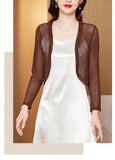 Women Thin Mesh Cardigans Lady Summer Transparent Shawl Female Long Sleeve Short Coat Outwear-Outfit