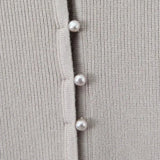 Beige Knit Pearl Buttons Knitted Cardigan Crop Top And Mini Skirt Set-Outfit
