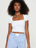 New Hot Women Decorate Body Solid Color Summer Square Neck Casual T-Shirt