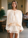 Explosion Mesh Bubble Sleeve Skirt 2025 Summer New Folding Lotus Side Design Short Dress
