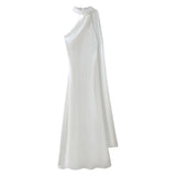Fongt New Women's Fashion Simple Ribbon Hanging Neck-Laught Long Dress