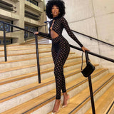 Sexy Hollow Out See Through Long Sleeve Jumpsuits Women Hole Grunge Skinny One Piece Rompers 2021 Fall Harajuku