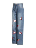 Fongt Personality 2025 Autumn New Fashion Niche Design Hollow Love Straight Jeans Female Trend