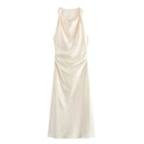 Fongt Autumn Silk Hymn Feeling Sleeveless Fan Flute Dress Round Neck Fashion Party Dress