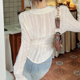 Front Tie Ruffle Long Sleeves Blouse-Outfit