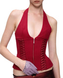New Strap-On Zipper Vest Hottie Hanging Neck Vest Deep V Sexy Tight Short