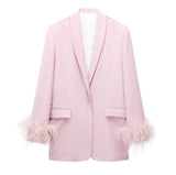 Spring Style Feather Straight Suit Jacket 8216707 High Waist Trousers 8470707-Outfit