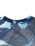 Mesh Long Sleeve Marble Print Crop Top-Outfit