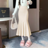 Half Skirt Women's Spring And Autumn Korean Version Solid Color Slim Long Skirt Shows Skinny Buttocks Fishtail Skirt With Long Winter Style-Outfit