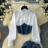 Fongt Version Of The Goddess Fan Fashion Splicing Two Long-Sleeved Shirt Women Belt Belts Waist Cowboy Half Dress Two Sets
